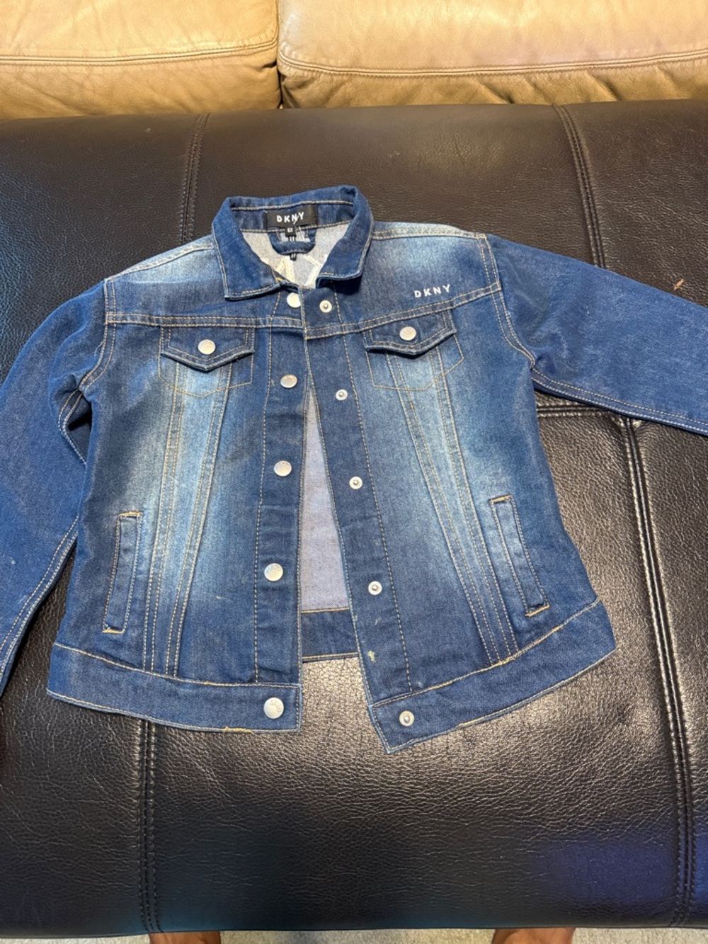 DNKY Embroidered Girls Blue Faded Denim Jacket